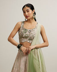 Mohey Women Pista Floral Crop Top Lehenga with Sequin Work