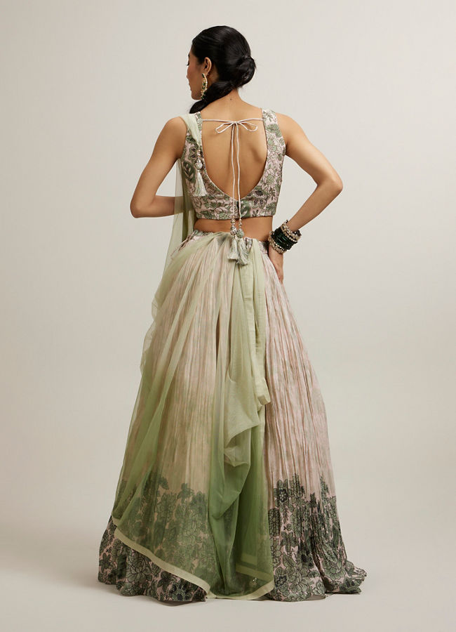 Mohey Women Pista Floral Crop Top Lehenga with Sequin Work