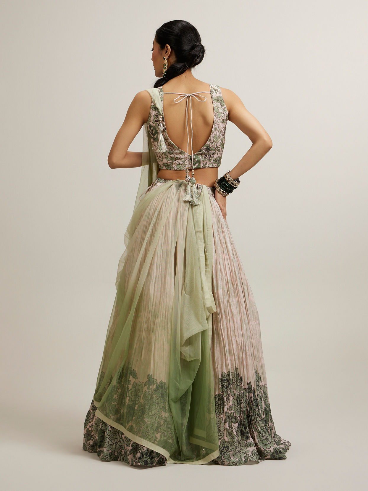 Mohey Women Pista Floral Crop Top Lehenga with Sequin Work