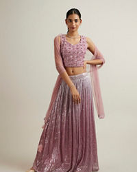 Mohey Women Elegant Purple Hand Embroidered Lehenga