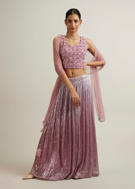 Mohey Women Elegant Purple Hand Embroidered Lehenga