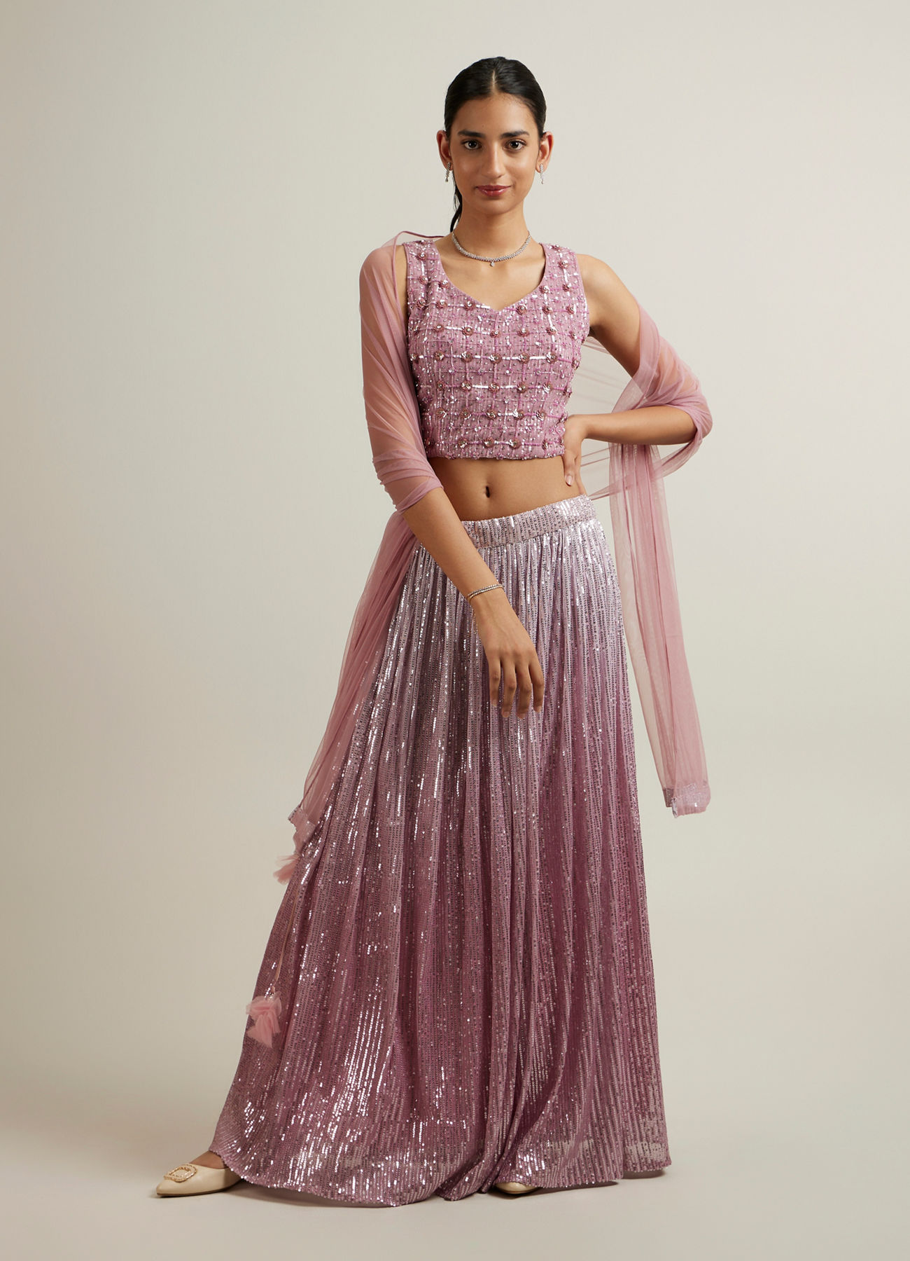 Mohey Women Elegant Purple Hand Embroidered Lehenga
