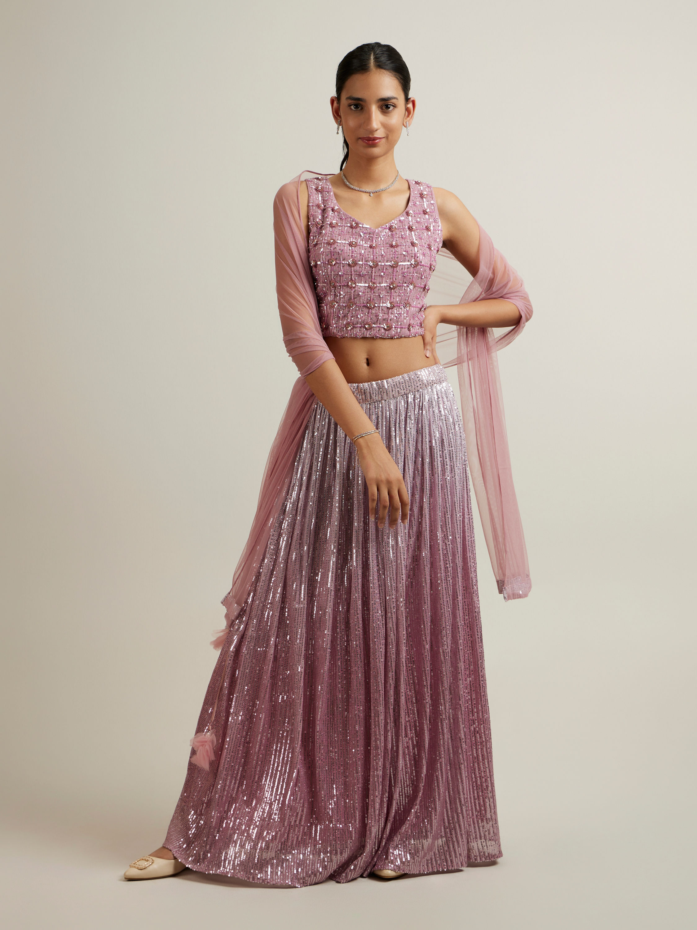 Mohey Women Elegant Purple Hand Embroidered Lehenga