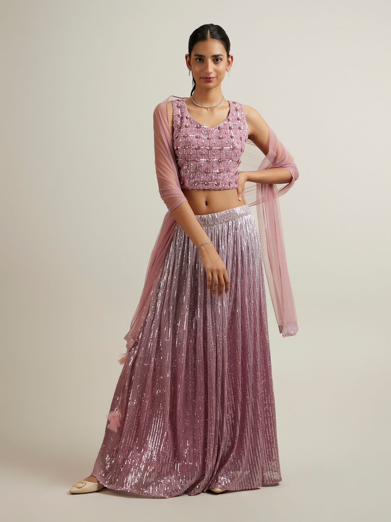 Mohey Women Elegant Purple Hand Embroidered Lehenga