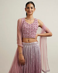 Mohey Women Elegant Purple Hand Embroidered Lehenga