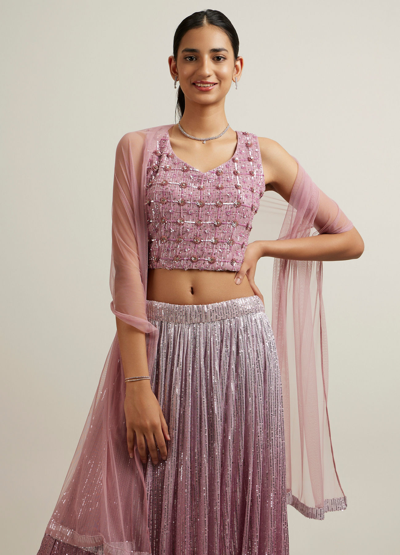 Mohey Women Elegant Purple Hand Embroidered Lehenga