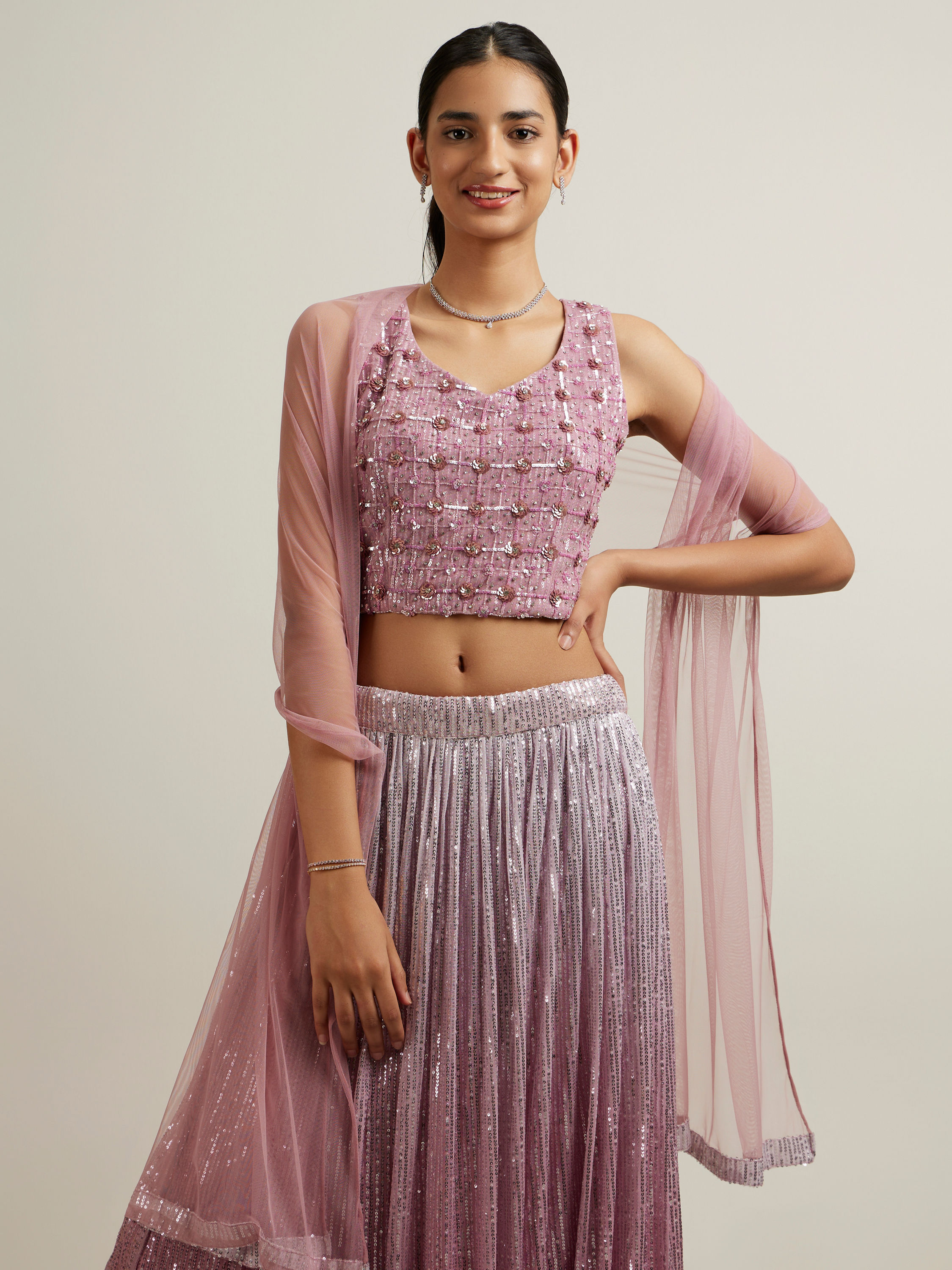 Mohey Women Elegant Purple Hand Embroidered Lehenga