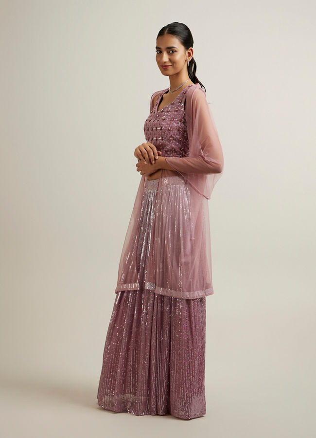 Mohey Women Elegant Purple Hand Embroidered Lehenga