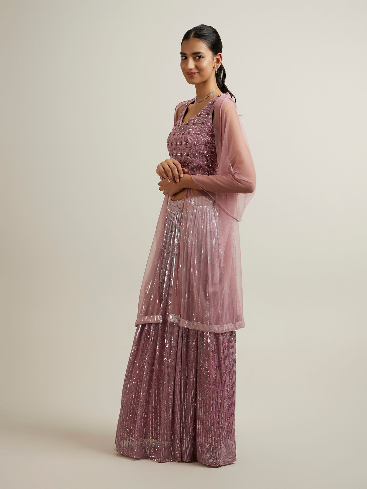 Mohey Women Elegant Purple Hand Embroidered Lehenga