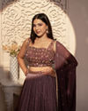 Mohey Women Purple Plisse Detailed Crop Top Lehenga
