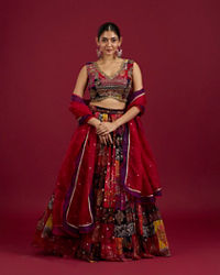 Mohey Women Orange Lehenga with Peacock Motifs