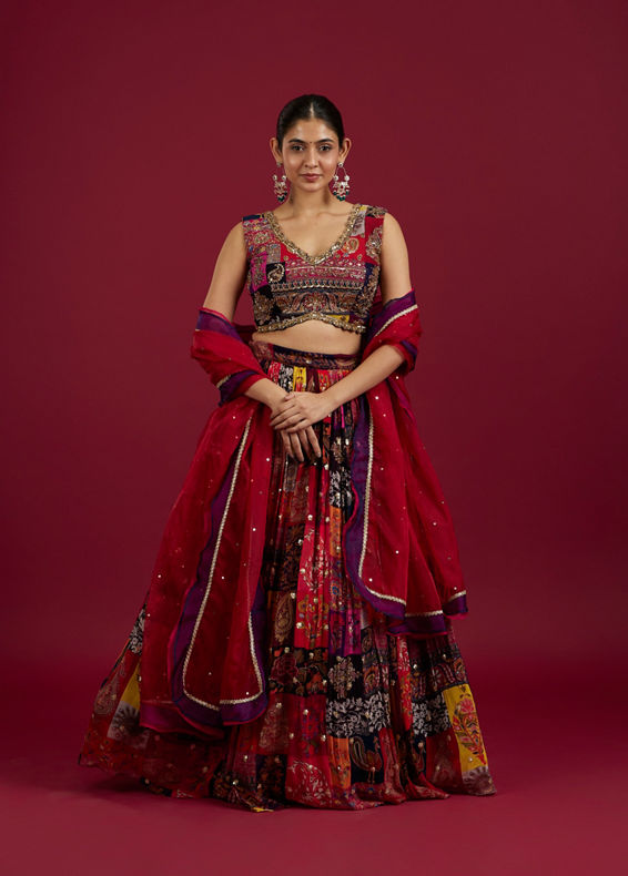 Mohey Women Orange Lehenga with Peacock Motifs