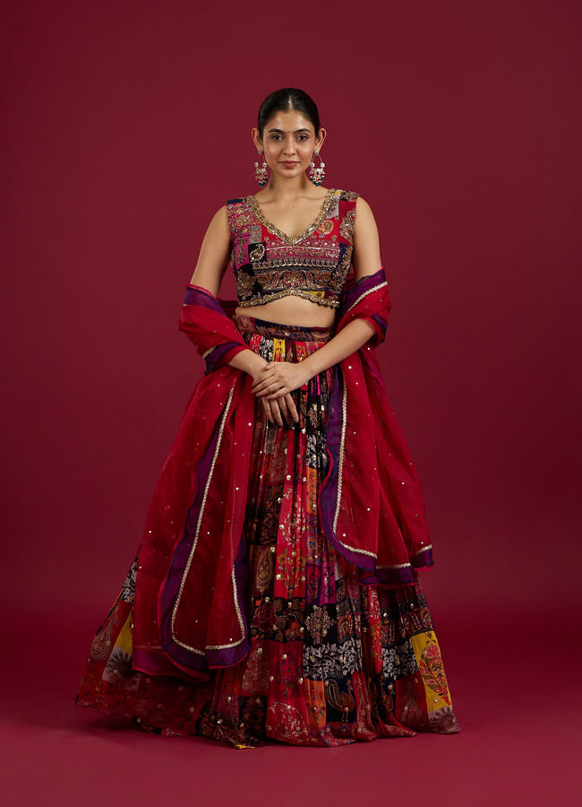 Mohey Women Orange Lehenga with Peacock Motifs