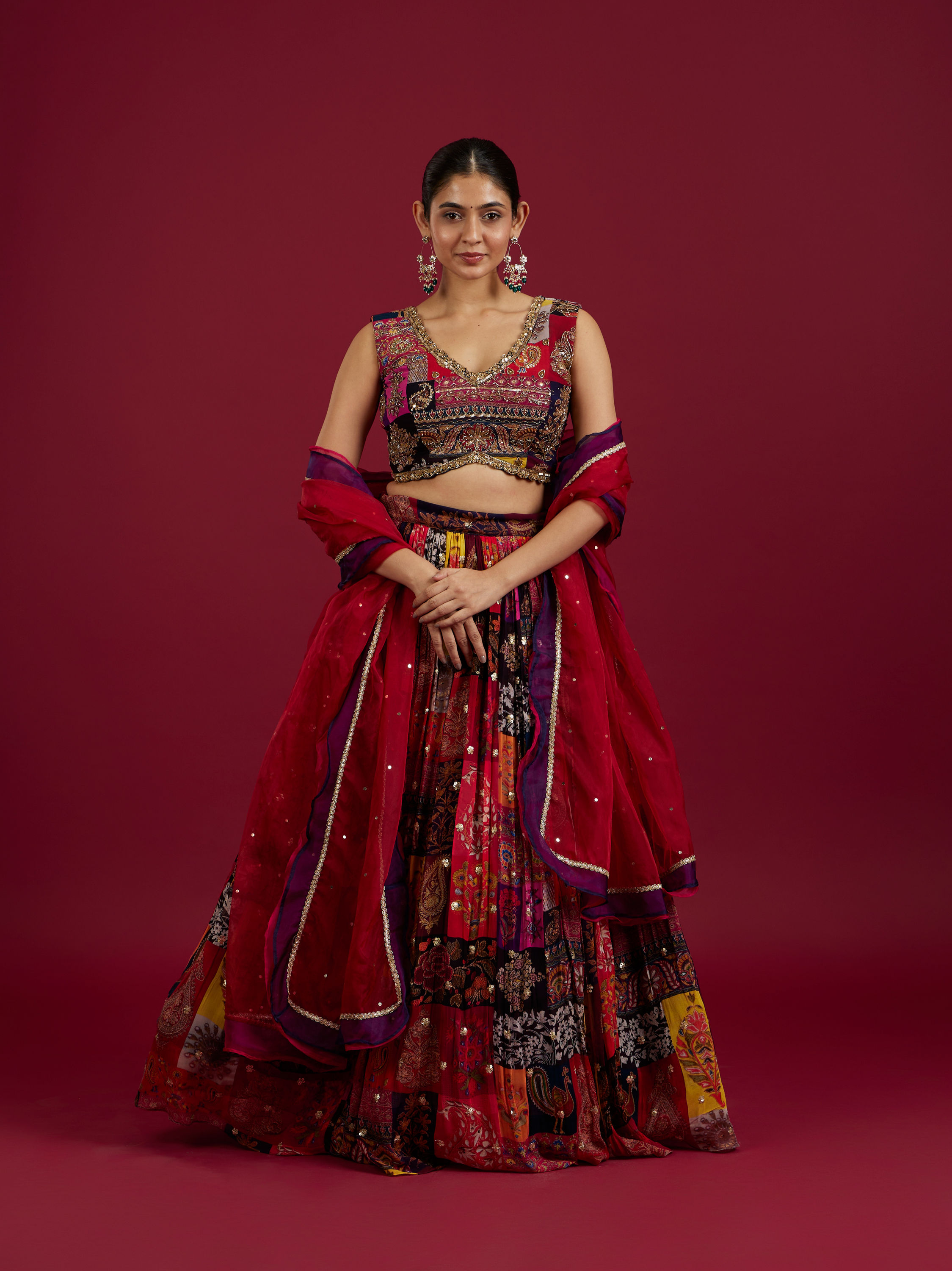 Mohey Women Orange Lehenga with Peacock Motifs