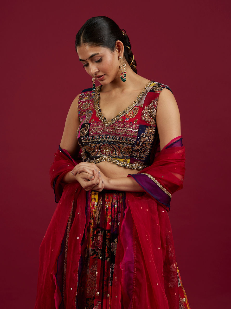 Mohey Women Orange Lehenga with Peacock Motifs