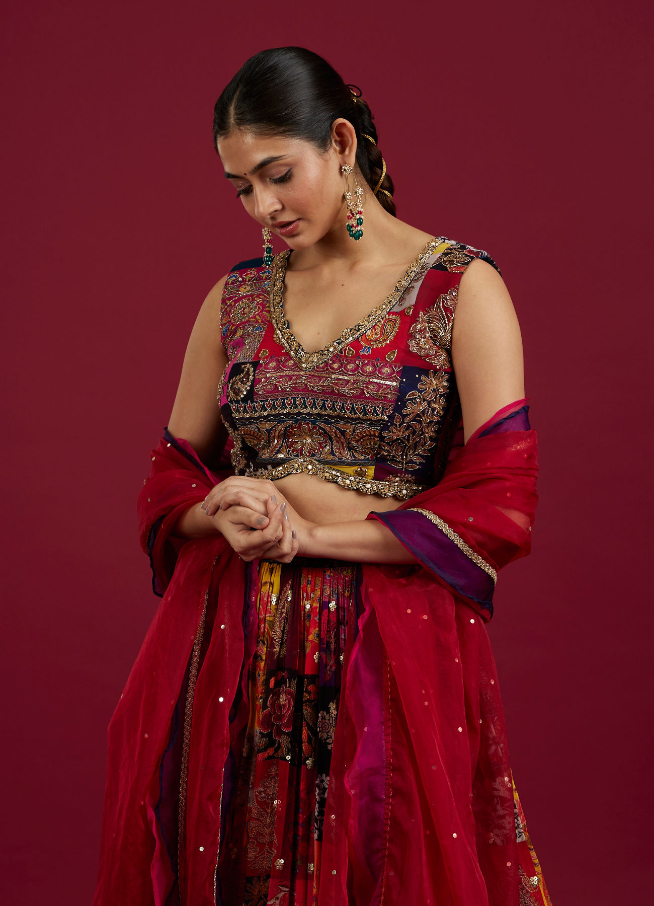 Mohey Women Orange Lehenga with Peacock Motifs