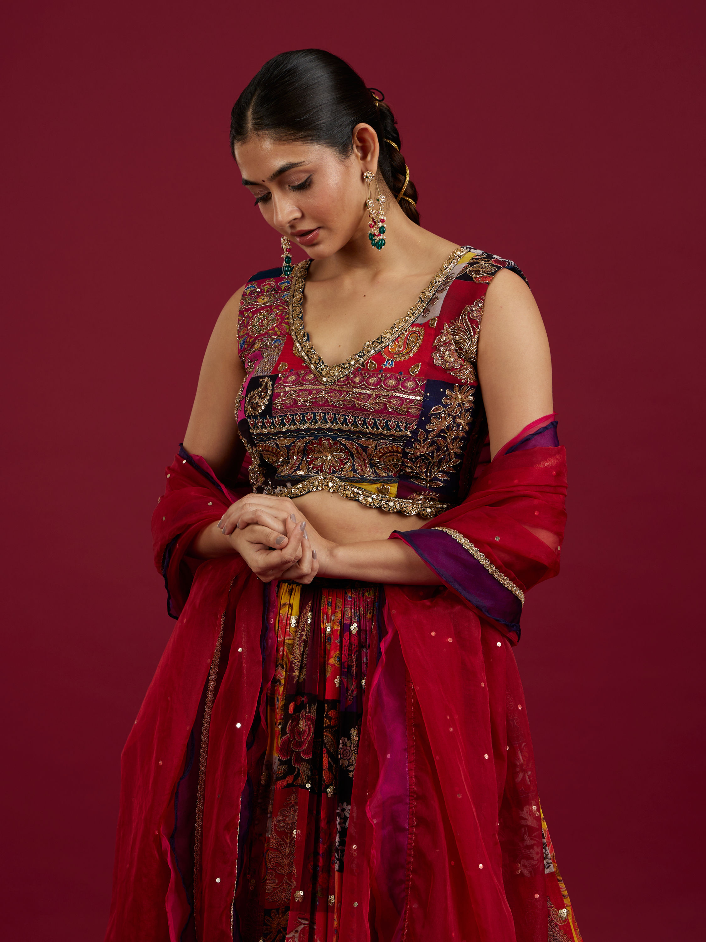 Mohey Women Orange Lehenga with Peacock Motifs