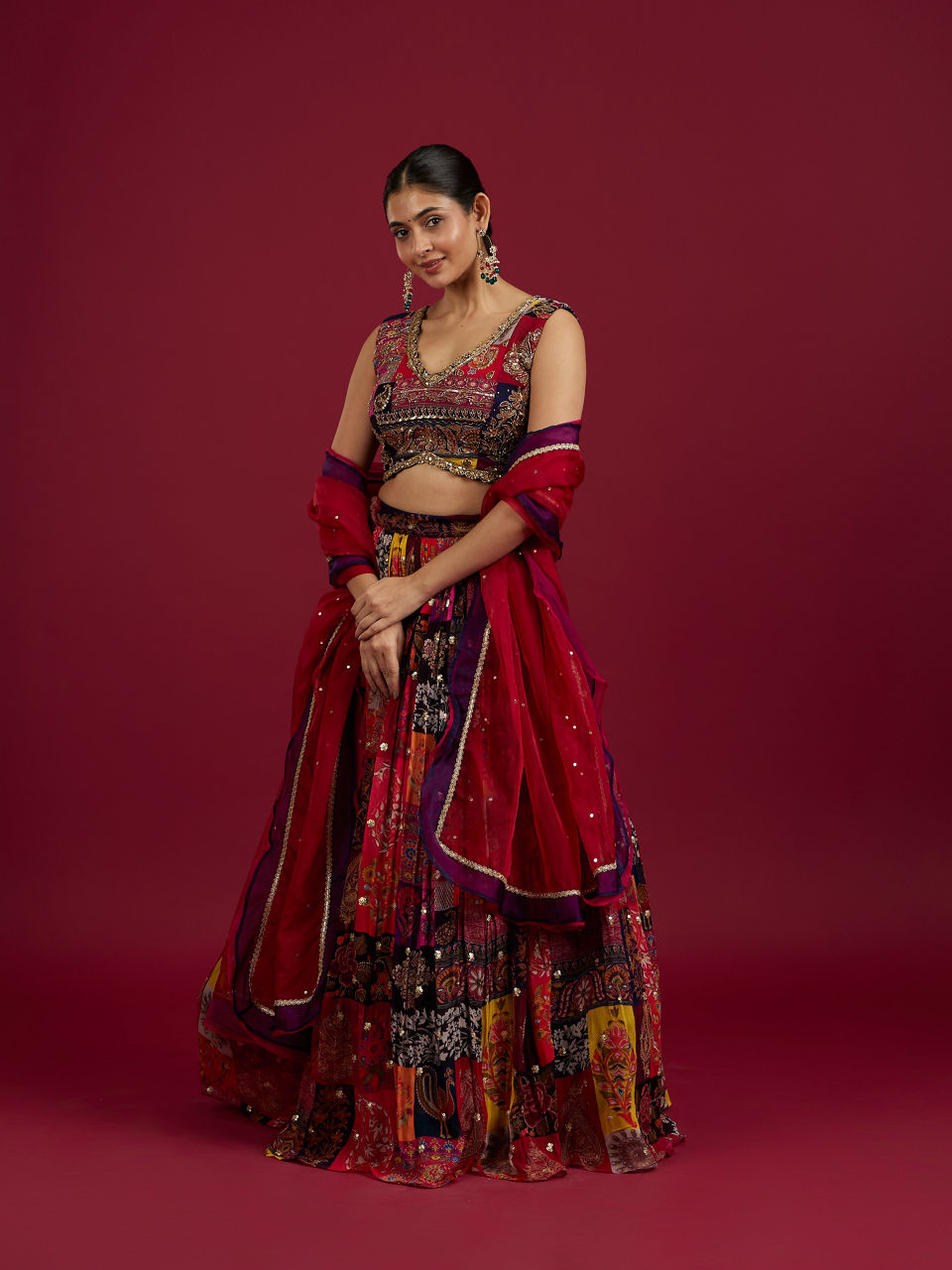 Mohey Women Orange Lehenga with Peacock Motifs