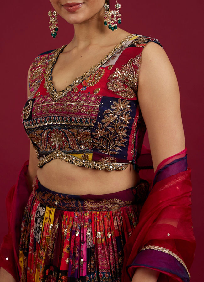 Mohey Women Orange Lehenga with Peacock Motifs