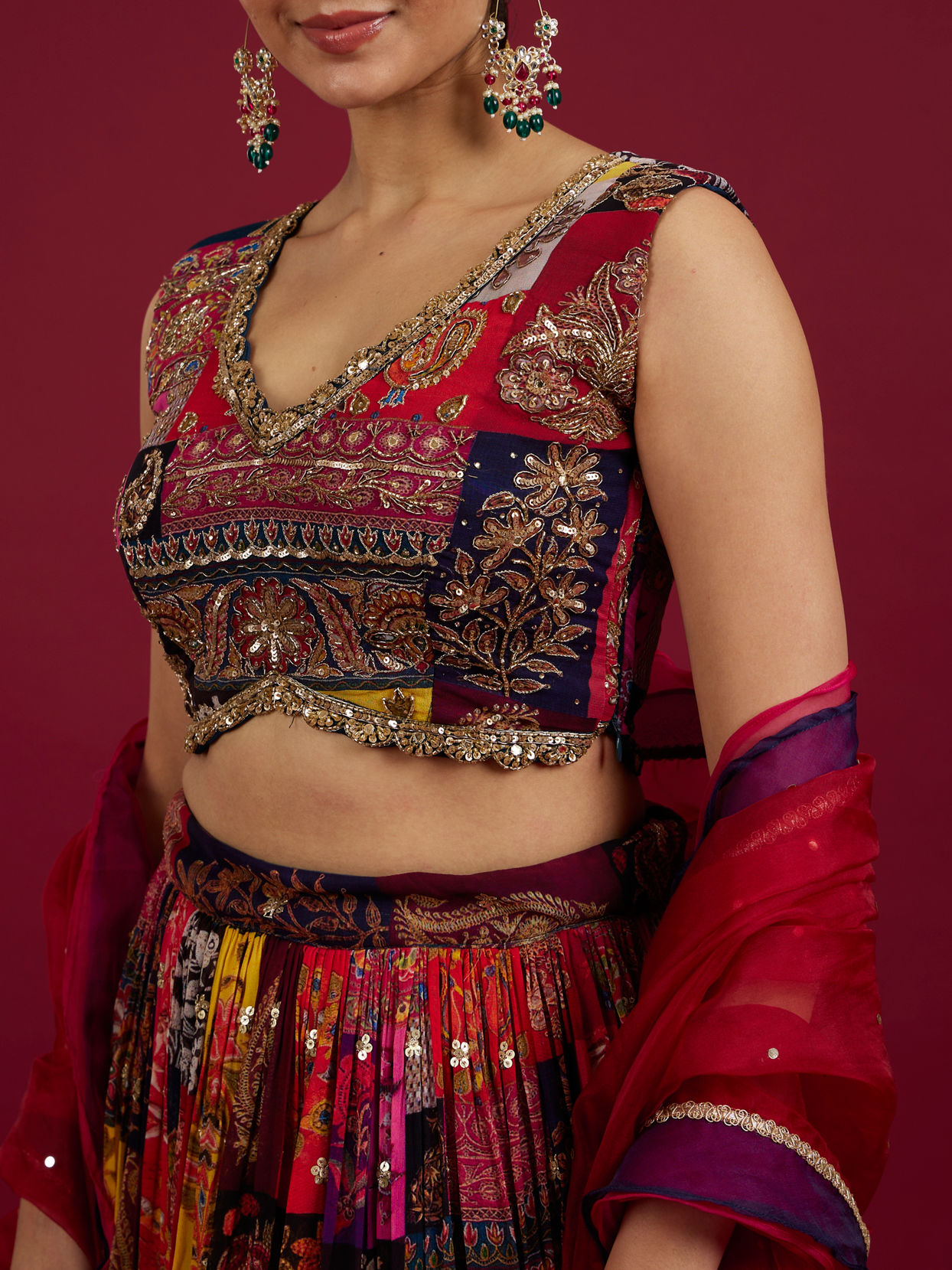 Mohey Women Orange Lehenga with Peacock Motifs
