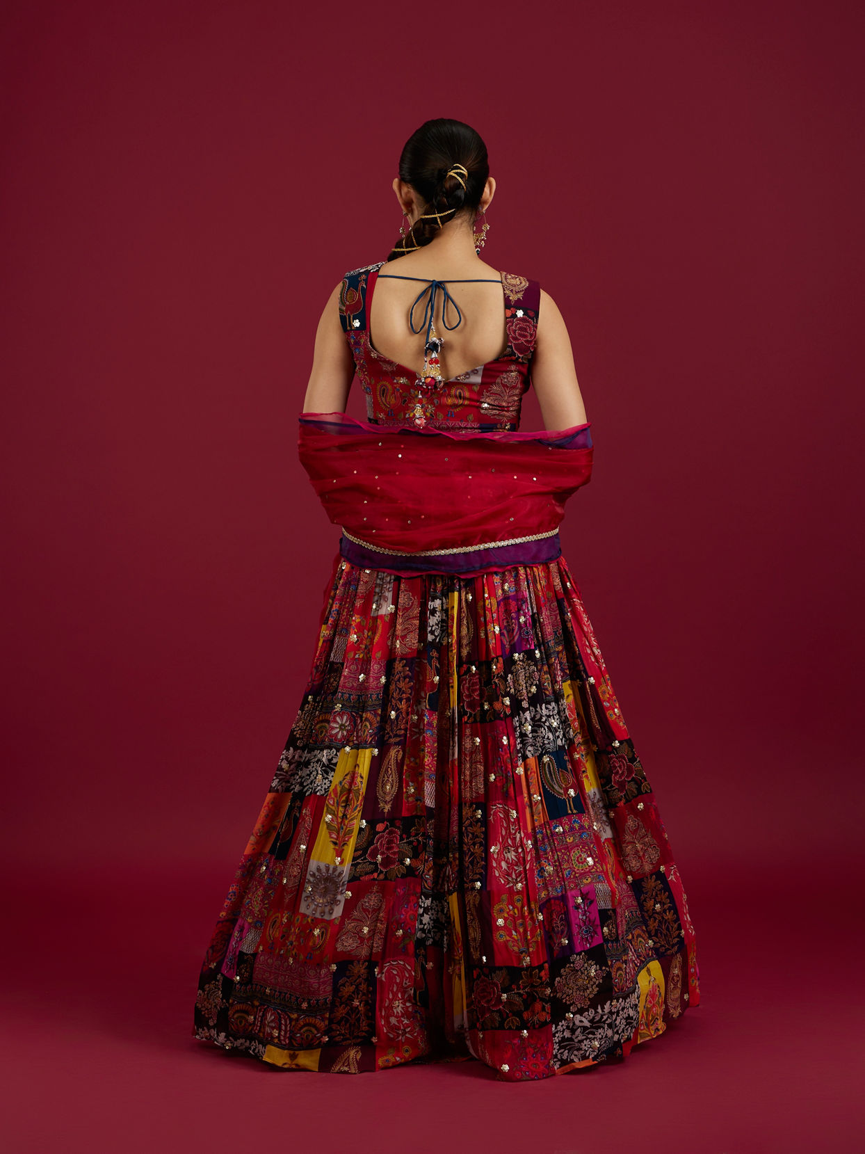 Mohey Women Orange Lehenga with Peacock Motifs image number 4