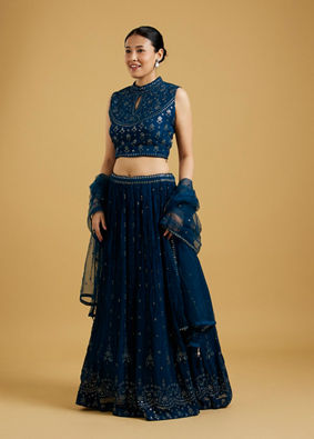 Mohey Women Blue Georgette Lively Lehenga image number 2