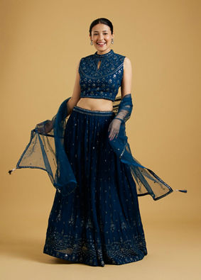 Mohey Women Blue Georgette Lively Lehenga image number 0