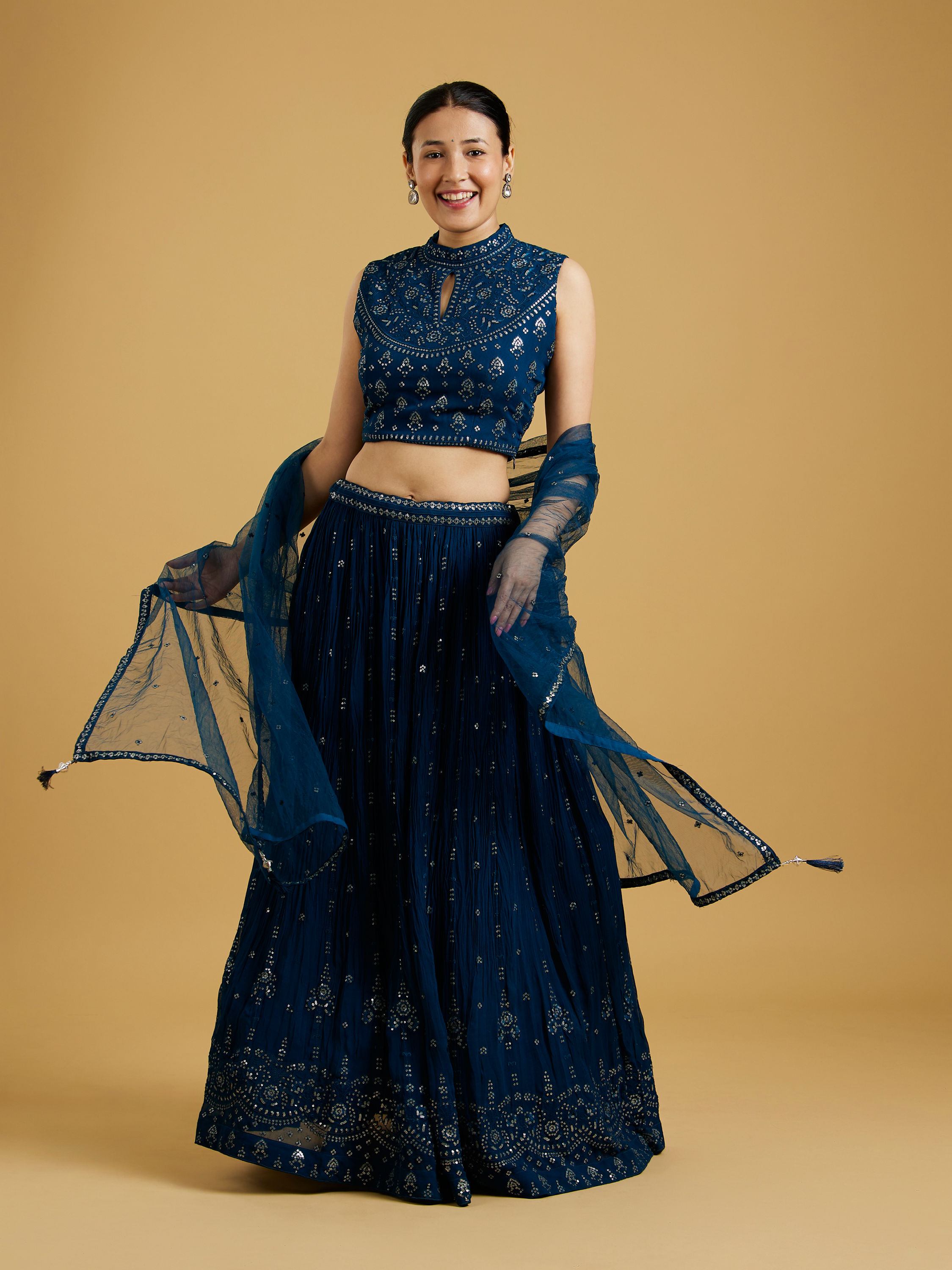 Mohey Women Blue Georgette Lively Lehenga