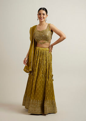 alt message - Mohey Women Mehandi Floral Jaal Patterned Sequinned Lehenga image number 0