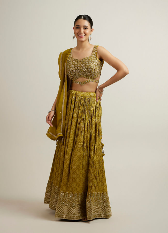 alt message - Mohey Women Mehandi Floral Jaal Patterned Sequinned Lehenga image number 0