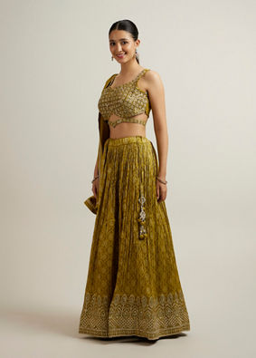 alt message - Mohey Women Mehandi Floral Jaal Patterned Sequinned Lehenga image number 2