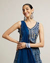 Mohey Women Teal Blue Chevron Printed Crop Top Lehenga with Mirror Work