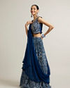 Mohey Women Teal Blue Chevron Printed Crop Top Lehenga with Mirror Work image number 2