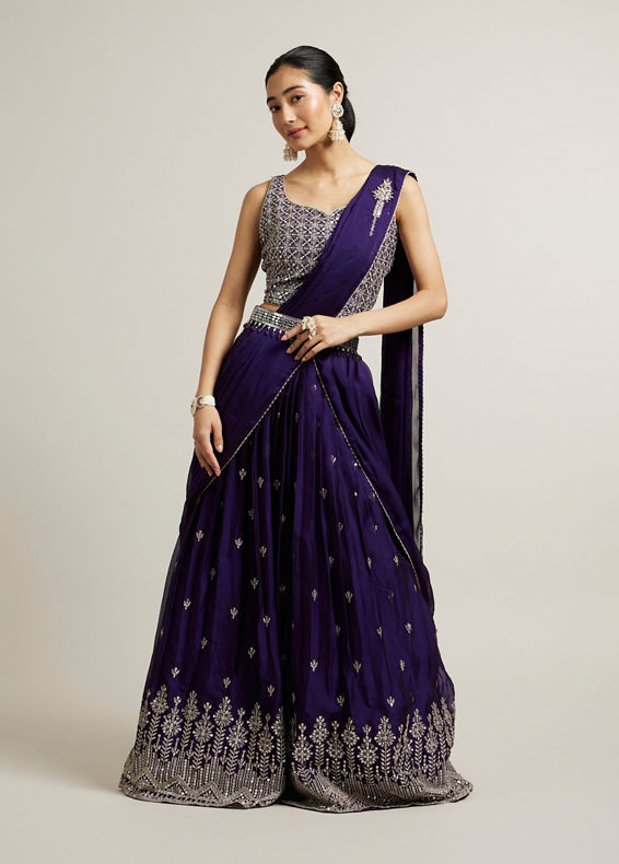 Mohey Women Festive Purple Georgette Lehenga