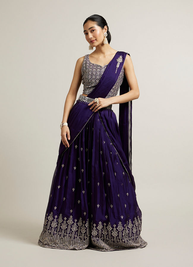 alt message - Mohey Women Festive Purple Georgette Lehenga image number 0