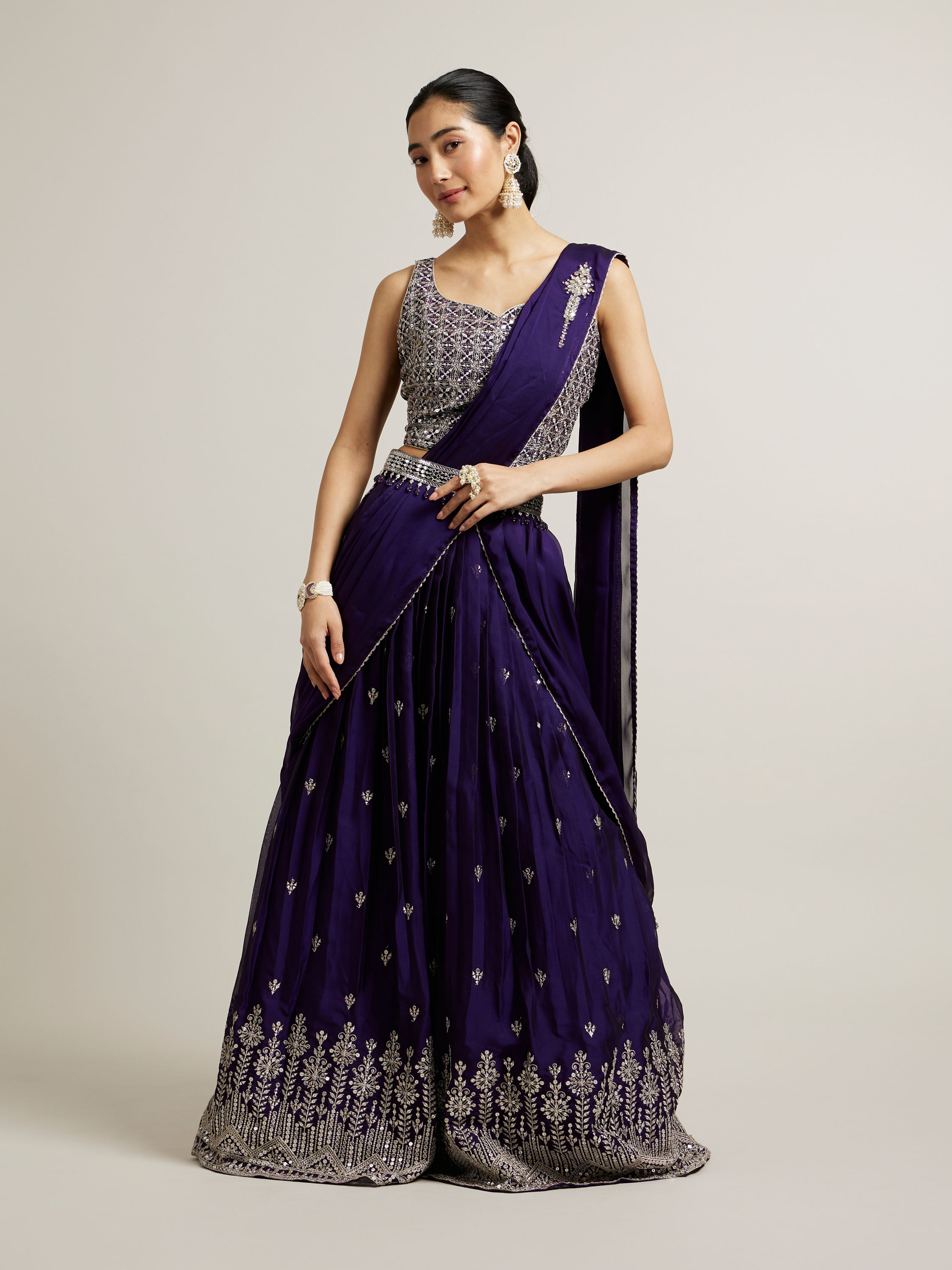 Mohey Women Festive Purple Georgette Lehenga