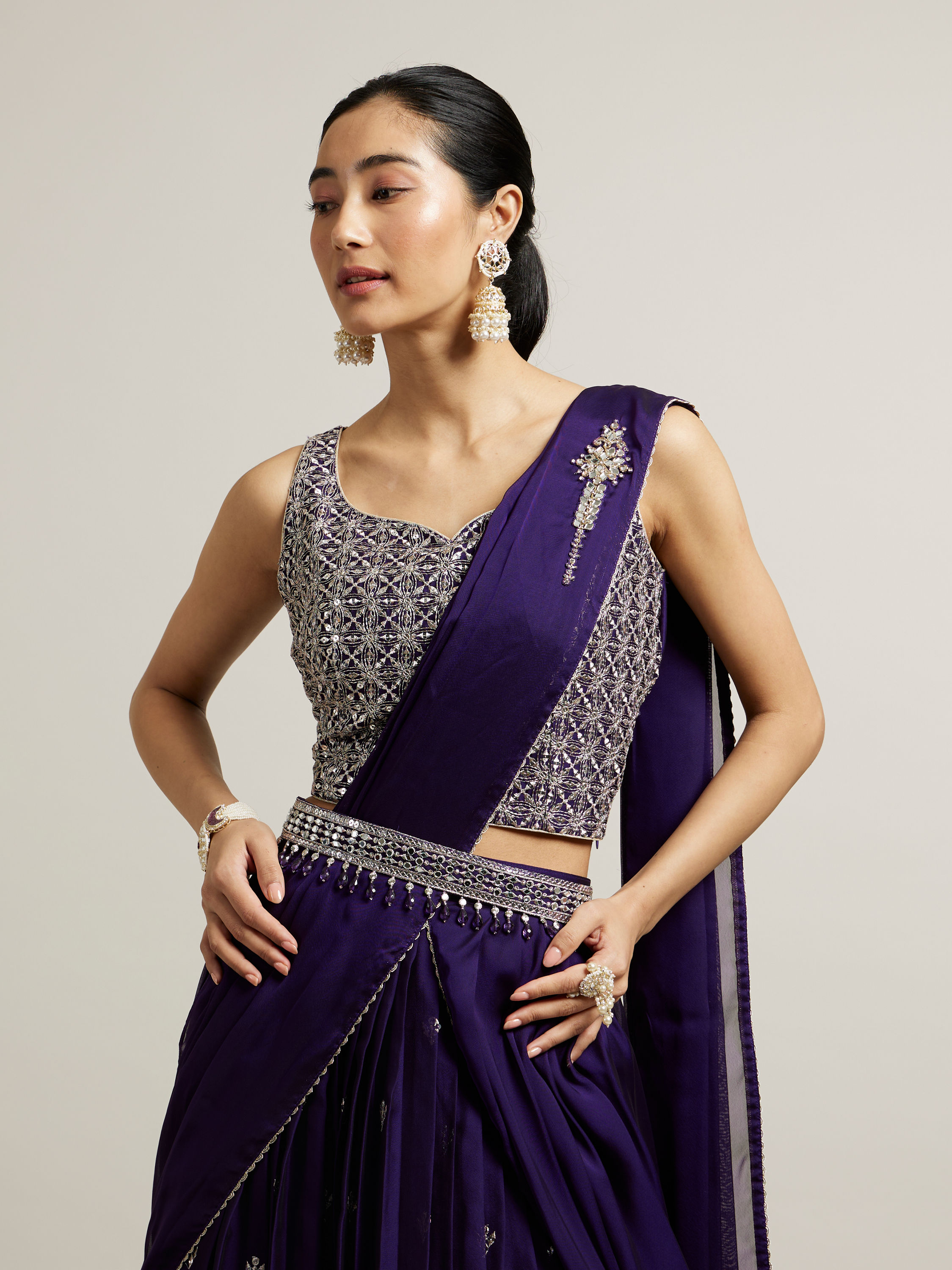 Mohey Women Festive Purple Georgette Lehenga