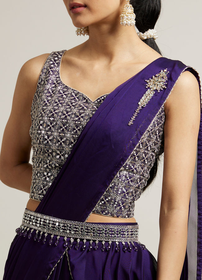 alt message - Mohey Women Festive Purple Georgette Lehenga image number 3