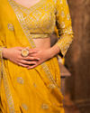 alt message - Mohey Women Mustard Yellow Imperial Paisley Patterned Lehenga image number 1