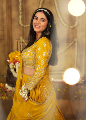 Mohey Women Mustard Yellow Imperial Paisley Patterned Lehenga