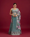 Mohey Women Elegant Blue Chinon Crop Top Lehenga with Boota Border