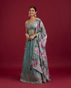 Mohey Women Elegant Blue Chinon Crop Top Lehenga with Boota Border