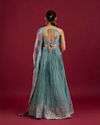 Mohey Women Elegant Blue Chinon Crop Top Lehenga with Boota Border