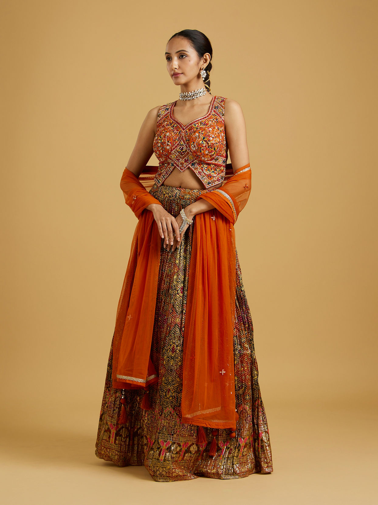 Mohey Women Mustard Elegance Art Silk Lehenga