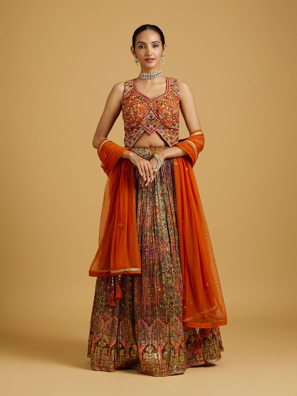 Mohey Women Mustard Elegance Art Silk Lehenga image number 0