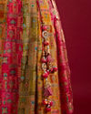 Mohey Women Rani And Yellow Crop Top Lehenga with Geometric And Medallion Motifs