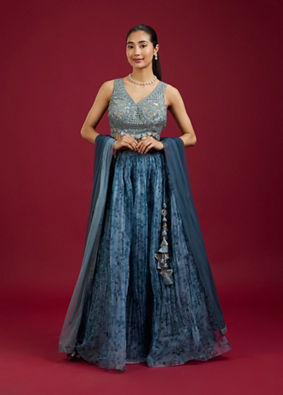 Mohey Women Blue Organdy Elegance Lehenga