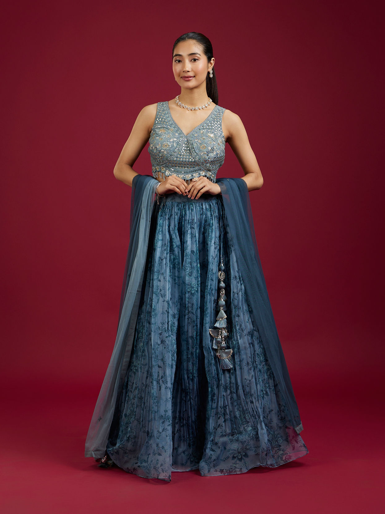 Mohey Women Blue Organdy Elegance Lehenga