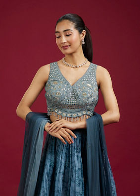 Mohey Women Blue Organdy Elegance Lehenga