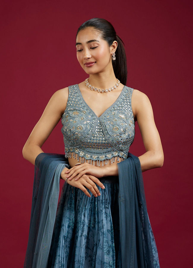 Mohey Women Blue Organdy Elegance Lehenga
